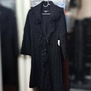 New Kensie Pretty Black Y2K Boho Long Cardigan Sweater